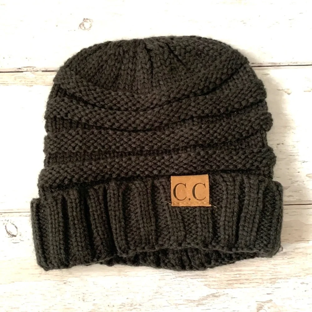 CC Beanies Baby Toddler Winter Hat Knit Design Dark Charcoal Gray Color
